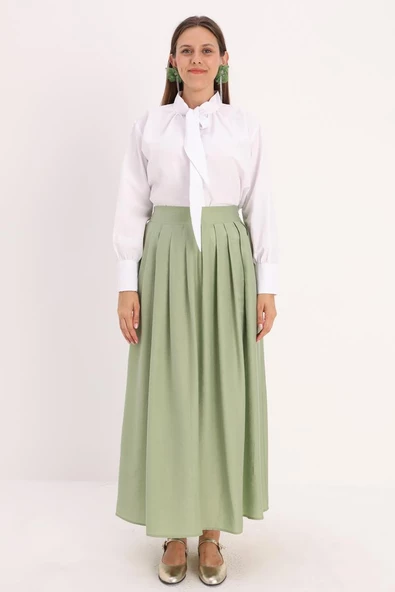Açık Yeşil-Pileli Kloş Etek - Resim 2
