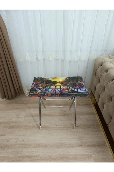 Çanta Zigon Sehpa, 4'lü Sehpa, Servis Sehpası, Camlı Sehpa, Krom Sehpa, Katlanır Sehpa - Resim 3