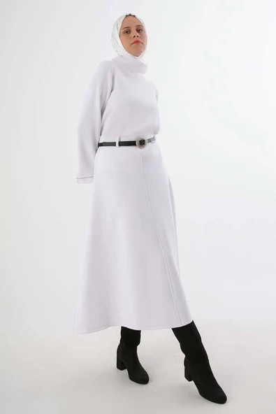 Beyaz-Kemerli Scuba Çan Etek - Resim 5