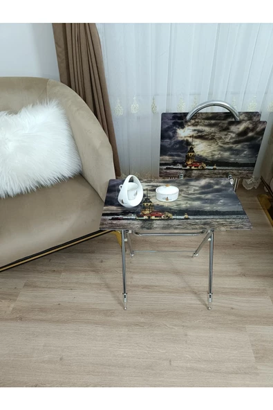 Çanta Zigon Sehpa, 4'lü Sehpa, Servis Sehpası, Camlı Sehpa, Krom Sehpa, Katlanır Sehpa - 5