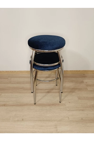 Tabure, Bar Taburesi, 4'lü Tabure, Metal Ayaklı Tabure, Iç Içe Geçebilen Tabure, Dörtlü Tabure,mavi - Resim 2