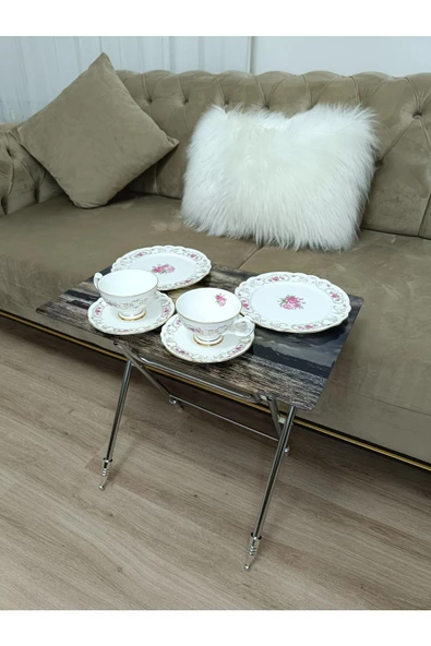 Çanta Zigon Sehpa, 4'lü Sehpa, Servis Sehpası, Camlı Sehpa, Krom Sehpa, Katlanır Sehpa - 4