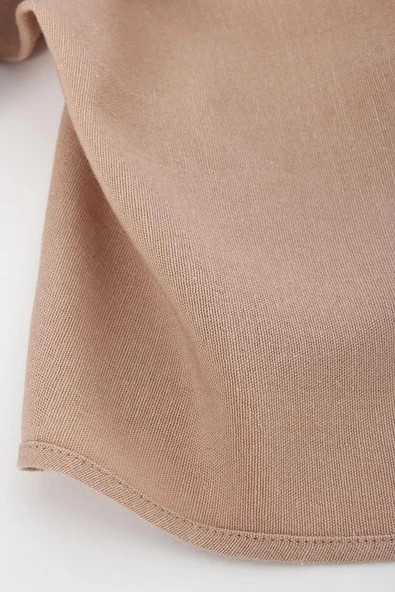 Koyu Bej-Beli Lastikli Bağlama Detaylı Pamuklu Etek - Resim 8