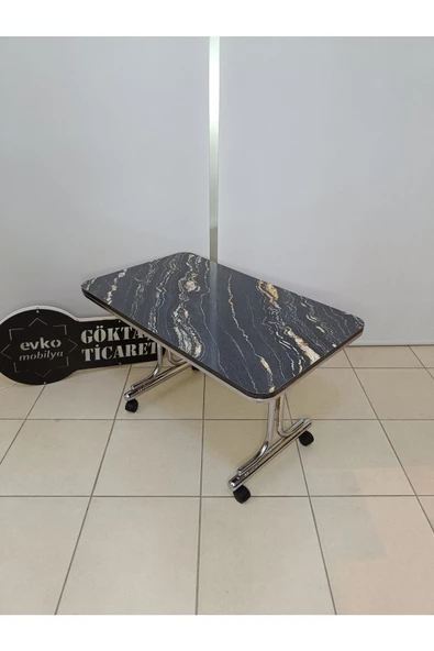 Tekerlekli Orta Sehpa, Orta Sehpa, Tekerlekli Sehpa, Metal Ayaklı Sehpa, Krom Sehpa, Dikdörtgen - 4