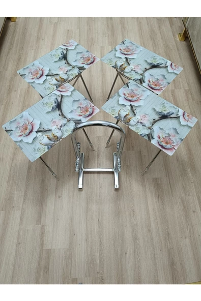 Çanta Zigon Sehpa, 4'lü Sehpa, Servis Sehpası, Camlı Sehpa, Krom Sehpa, Katlanır Sehpa - 6