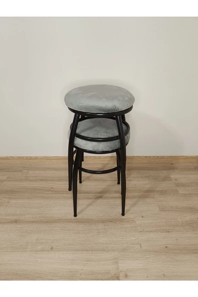 Tabure, Bar Taburesi, 2'li Tabure, Metal Ayaklı Tabure, Iç Içe Geçebilen Tabure, Ikili Tabure,gri - Resim 2