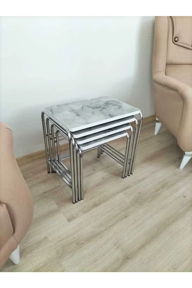 Buket Sehpa, 4'lü Zigon Sehpa, Servis Sehpası, İç İçe Geçen Sehpa, Dörtlü Sehpa, Metal Sehpa,  Ahşap - Resim 7