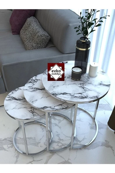 3'lü Zigon Sehpa Krom Kırılmaz Temperli Camlı, Servis Sehpası, Salon Sehpası - Resim 2