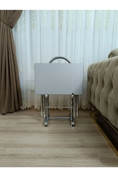 Çanta Zigon Sehpa,4'lü Sehpa, Servis Sehpası, Mdf Mebran Sehpa, Gri Sehpa, Katlanır Sehpa - 2