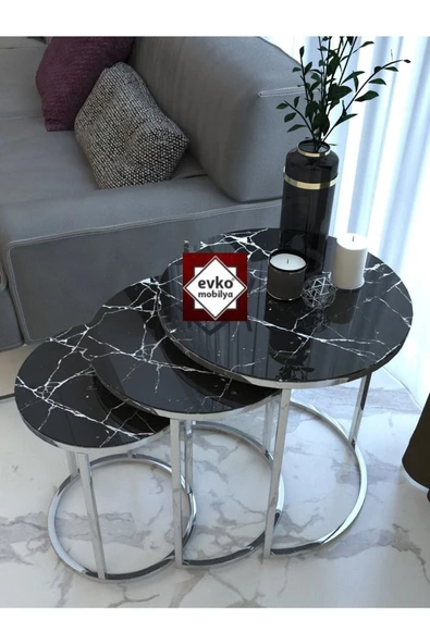 3'lü Zigon Sehpa Krom Kırılmaz Temperli Camlı, Servis Sehpası, Salon Sehpası - Resim 2