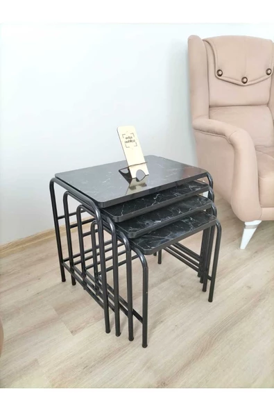 Buket Sehpa, 4'lü Zigon Sehpa, Servis Sehpası, İç İçe Geçen Sehpa, Dörtlü Sehpa, Metal Sehpa, Akşap - 6