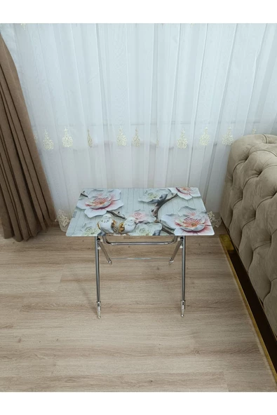 Çanta Zigon Sehpa, 4'lü Sehpa, Servis Sehpası, Camlı Sehpa, Krom Sehpa, Katlanır Sehpa - 3