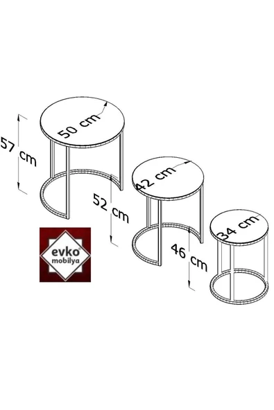 3'lü Zigon, Metal Statik Boyalı, Kırılmaz Temperli Camlı, Servis Sehpası, Salon Sehpası - Resim 3
