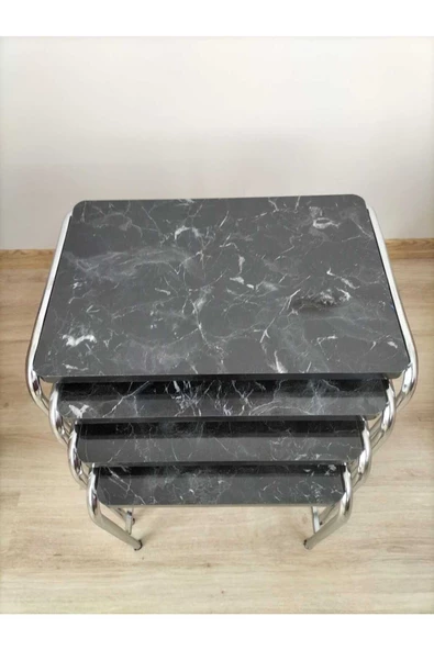 Buket Sehpa, 4'lü Zigon Sehpa, Servis Sehpası, İç İçe Geçen Sehpa, Dörtlü Sehpa, Metal Sehpa,  Ahşap - Resim 4