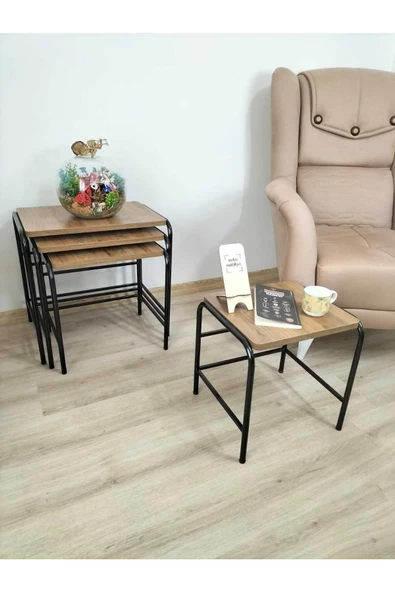Buket Sehpa, 4'lü Zigon Sehpa, Servis Sehpası, İç İçe Geçen Sehpa, Dörtlü Sehpa, Metal Sehpa, Akşap - 2