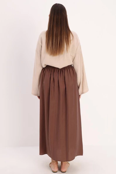 Kahve-Pileli Kloş Etek - Resim 3