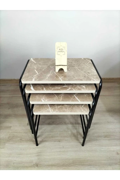 Buket Sehpa, 4'lü Zigon Sehpa, Servis Sehpası, İç İçe Geçen Sehpa, Dörtlü Sehpa, Metal Sehpa, Akşap - Resim 3