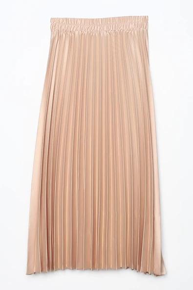 Taş-Beli Lastikli Piliseli Rahat Kalıp Saten Etek - Resim 6