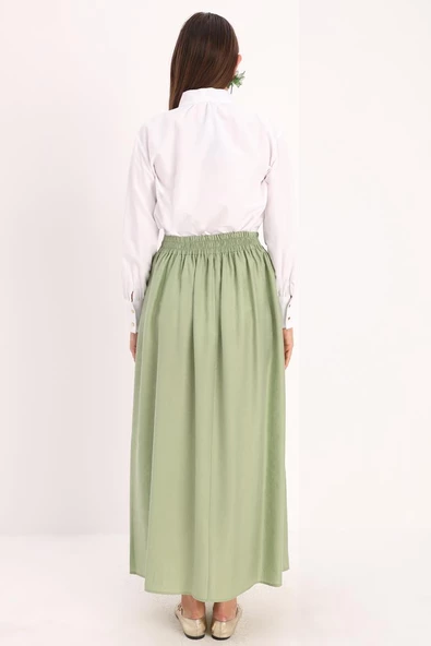 Açık Yeşil-Pileli Kloş Etek - Resim 3