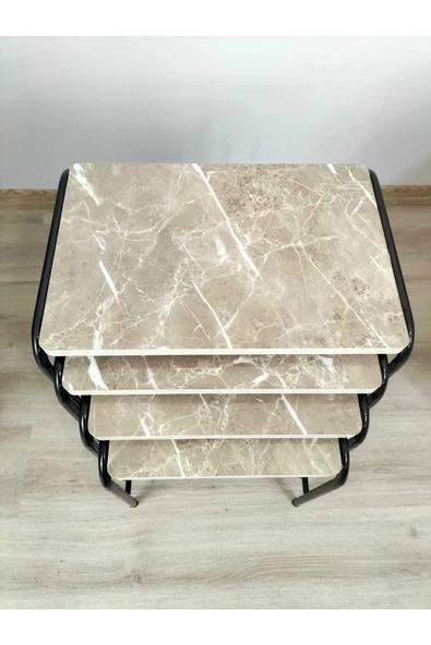 Buket Sehpa, 4'lü Zigon Sehpa, Servis Sehpası, İç İçe Geçen Sehpa, Dörtlü Sehpa, Metal Sehpa, Akşap - Resim 4