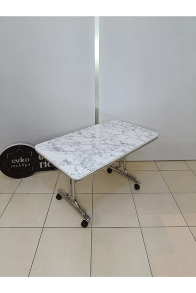 Tekerlekli Orta Sehpa, Orta Sehpa, Tekerlekli Sehpa, Metal Ayaklı Sehpa, Krom Sehpa, Dikdörtgen - Resim 3