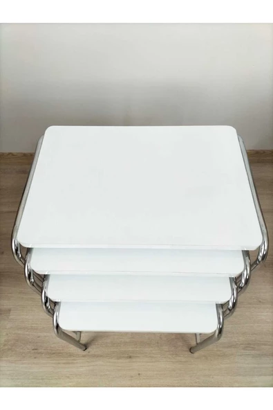 Buket Sehpa, 4'lü Zigon Sehpa, Servis Sehpası, İç İçe Geçen Sehpa, Dörtlü Sehpa, Metal Sehpa,  Ahşap - 4