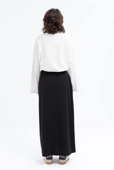 Siyah-Pamuklu İki Cepli Likralı Etek - Resim 3