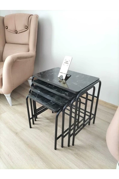 Buket Sehpa, 4'lü Zigon Sehpa, Servis Sehpası, İç İçe Geçen Sehpa, Dörtlü Sehpa, Metal Sehpa, Akşap - 5