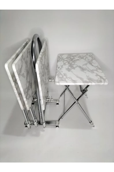 Çanta Zigon Sehpa,4'lü Sehpa, Servis Sehpası, Mdf Mebran Sehpa, Beyaz Mermer Sehpa, Katlanır Sehpa - Resim 6