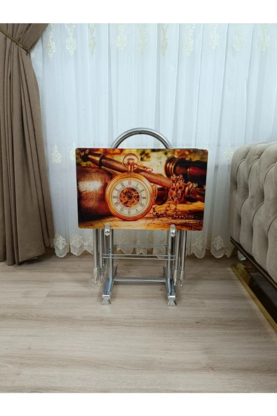 Çanta Zigon Sehpa, 4'lü Sehpa, Servis Sehpası, Camlı Sehpa, Krom Sehpa, Katlanır Sehpa - 2