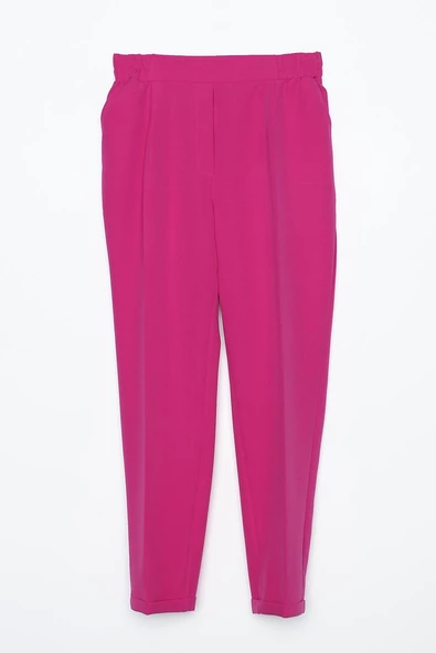 Fuşya-Beli Lastikli Havuc Pantolon - Resim 6