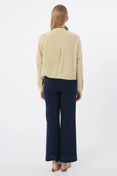 Koyu Mavi-Pamuklu Wide Leg Denim Pantolon - Resim 4