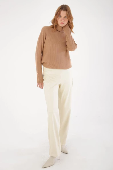 Taş-Yandan Fermuarlı Dikiş Detaylı Suni Deri Pantolon ürün görseli 1