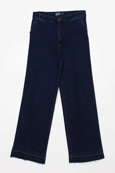 Koyu Mavi-Pamuklu Wide Leg Denim Pantolon - Resim 6