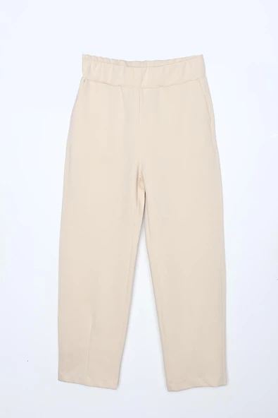 Krem-Paçası Pensli Rahat Kalıp Pantolon - Resim 6
