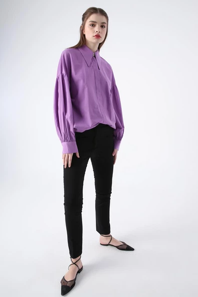 Siyah-Pamuklu Ütü İzli Cepli Likralı Dar Paça Pantolon - Resim 4