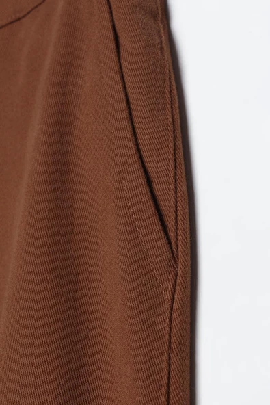 Toprak-Pamuklu Kargo Cepli Likralı Bol Paça Pantolon - Resim 5