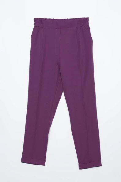 Koyu Mor-Beli Lastikli Havuc Pantolon - Resim 5