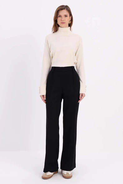 Siyah-Nervürlü Bol Paça Pantolon - Resim 2