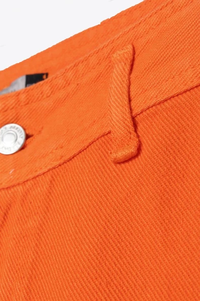 Turuncu-%100 Pamuk Yüksek Bel Bol Paça Pantolon - Resim 6