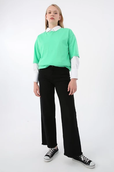 Siyah-Pamuklu Paçası Püsküllü Pantolon ürün görseli 1