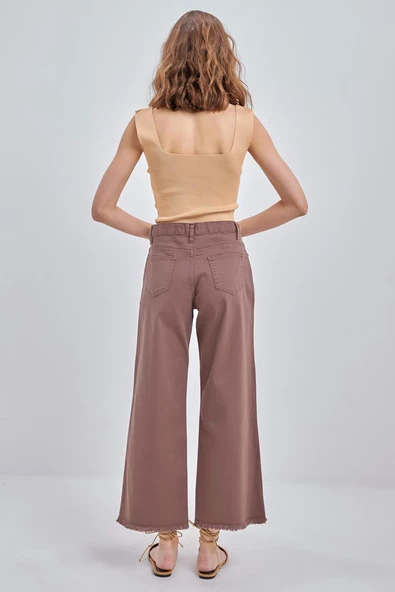 Kahve-Pamuklu Paçası Püsküllü Pantolon - Resim 4