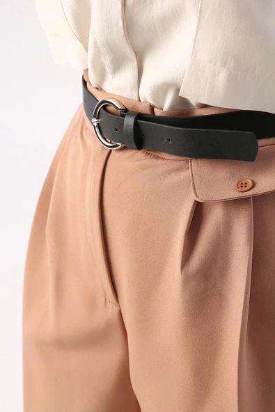 Toprak-Kemerli Duble Paça Pileli Havuç Pantolon - Resim 5