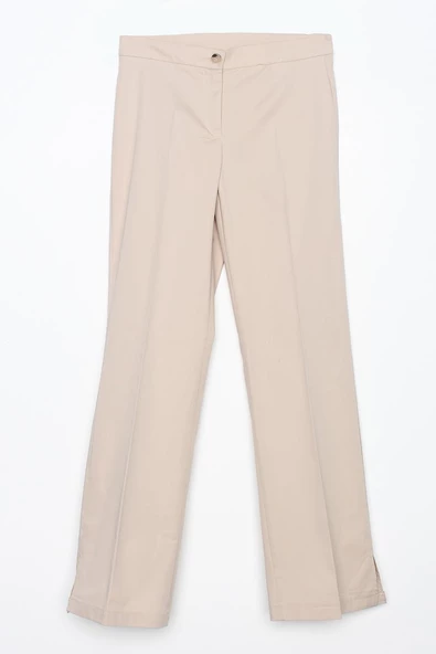 Taş-Pamuklu Ütü İzli Paçası Yırtmaçlı Likralı Bol Paça Pantolon - Resim 6