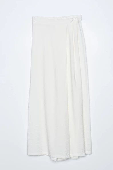 Kırık Beyaz-Beli Lastikli Önü Pileli Bol Paça Pantolon - Resim 6