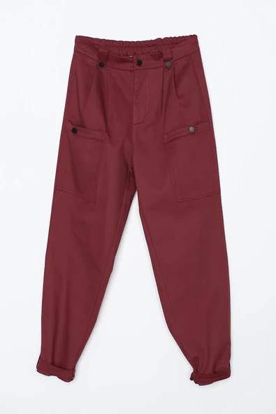 Gül Kurusu-Pamuklu Apolet Detaylı Çıtçıtlı Likralı Kargo Pantolon - Resim 8