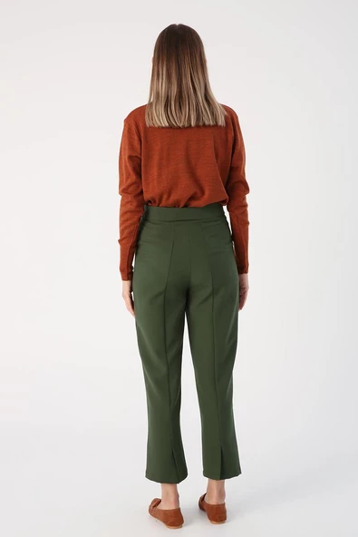 Koyu Yeşil-Paçası Yırtmaçlı Pantolon - Resim 4