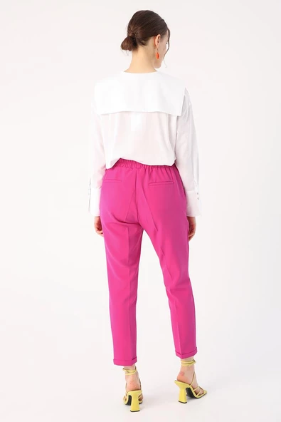 Fuşya-Beli Lastikli Havuc Pantolon - Resim 4