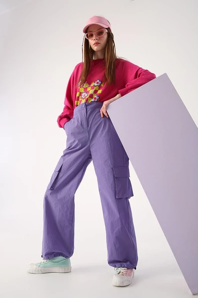 Mor-Kargo Cepli Paçası Büzgülü Paraşüt Pantolon ürün görseli 1