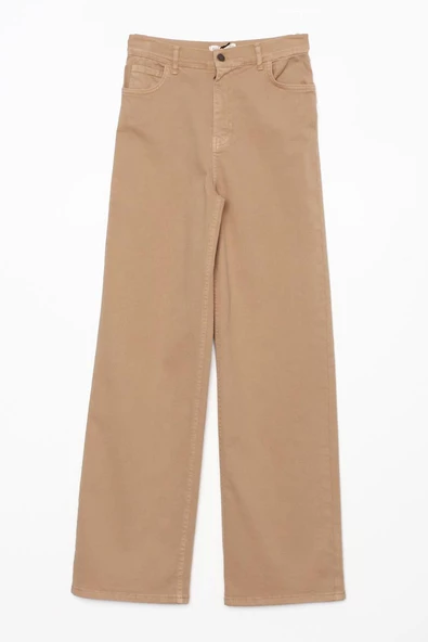 Sütlü Kahve-Pamuklu Wide Leg Likralı Pantolon - Resim 8